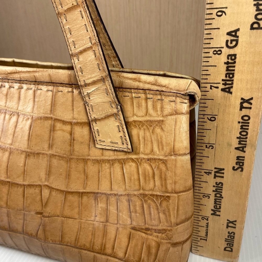 Fossil Croc Embossed Leather Shoulder Tote Bag Tan Vintage Y2K - Picture 5 of 15